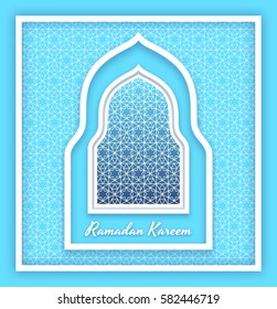 Ramadan Kareem Background. Islamic Arabic window. Greeting card. Vector illustration.