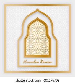 Ramadan Kareem Background. Islamic Arabic window. Greeting card. Vector illustration.