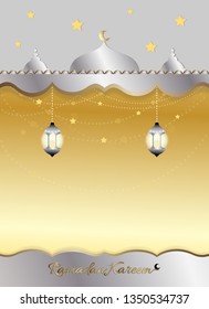 Ramadan Kareem background, Islamic card with Mosques dome,Crescent moon on blue sky background,Vertical banner Ramadan Night sky for Islamic religion,Eid al Adha,Eid Mubarak,Eid al fitr