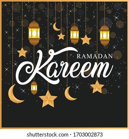 Ramadan Kareem background islamic design crescent moon and mosque dome silhouette with arabic pattern and calligraphy arabesque iftar pary invitation eid mubarak arabic calligraphy  illustration