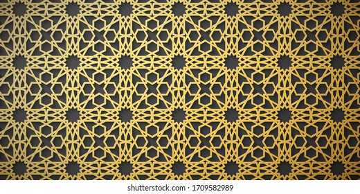 Ramadan Kareem background. Islamic geometric ornament. Golden pattern. Eid Mubarak. Vector illustration. EPS 10.