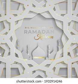 Ramadan Kareem background islamic greeting design with Arabic pattern - Text translation: Ramadan Kareem - May Mercy Bless you during the holy month