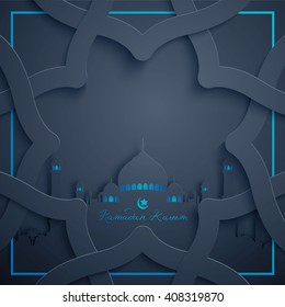 Projeto de saudação islâmica de fundo Ramadan Kareem com padrão árabe - Tradução do texto: Ramadan Kareem - Que a Generosidade o abençoe durante o mês santo