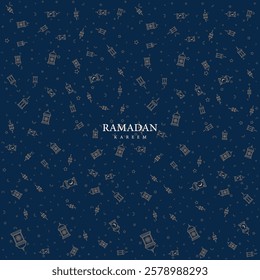 Ramadan Kareem Background Islamic Lantern Pattern, Elegant Islamic Seamless Wallpaper, Crescent Moon, Stars, Dark Blue Luxury Design