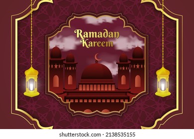 Ramadan Kareem background Islamic mosque and red color