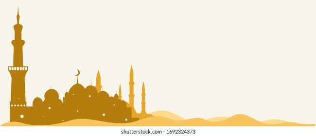 Ramadan Kareem background with Islamic theme. Religion banner template with mosque silhouettes.