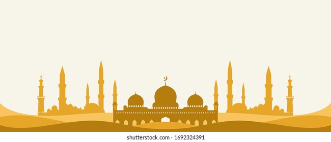 Ramadan Kareem background with Islamic theme. Religion banner with mosque silhouettes.