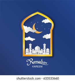 Ramadan Kareem Background. Islamic vector elements for greeting card. Paper cut style design