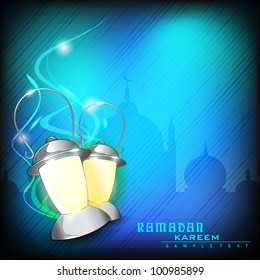 Ramadan Kareem background with laltern on abstract rays background with copy space for your text. EPS 10. Vector illustration.