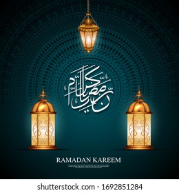 Ramadan Kareem Hintergrund mit Lampenislamik und Kalligrafie
