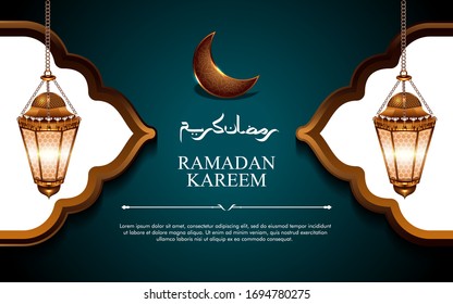 Ramadan Kareem background with lamp islamic and calligraphy