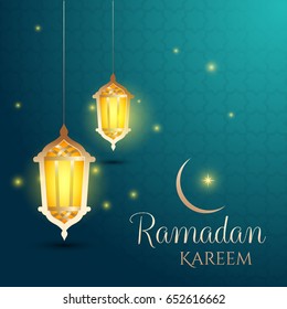 ramadan kareem background. lamp with moon and stars
