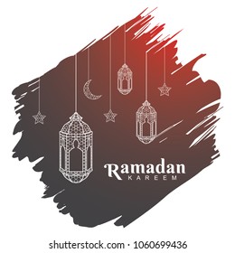 Ramadan Kareem background with lantern and Arabic text. Vector Illustration