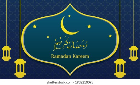 ramadan kareem background with lantern, moon, stars and arabian calligraphy.islamic vector illustration