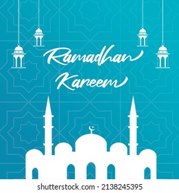 Ramadan Kareem Hintergrund mit Lattern und Moschee-Vektorgrafik