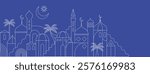Ramadan Kareem background in line art style. Modern linear Islamic greeting card template and wallpaper design. Poster and media banner vector illustration