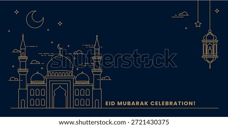 Ramadan Kareem background in line art style. Modern Islamic greeting card template and wallpaper design. Poster and media banner. line minimal style illustration