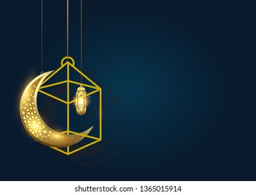 Ramadan kareem background with moon and lantern