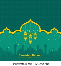 Ramadan Kareem background with the moon and lanterns.