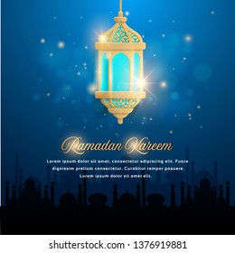 Ramadan Kareem background with moon and stars. Ramadan mubarak Greeting card, invitation muslim holiday