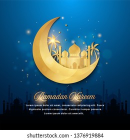 Ramadan Kareem background with moon and stars. Ramadan mubarak Greeting card, invitation muslim holiday