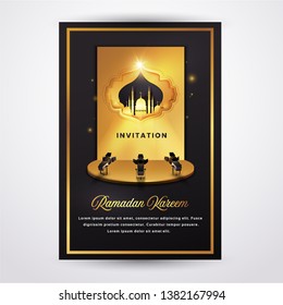 Ramadan Kareem background with moon and stars. Ramadan mubarak Greeting card, invitation muslim holiday