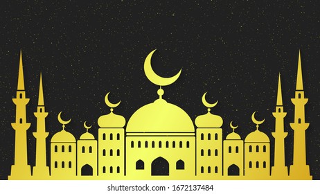 Ramadan Kareem Background With Moon, Stars Greeting Card, Invitation For Muslim Community. Vector Illustration 