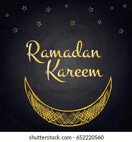 Ramadan Kareem background with moon and stars on blackboard. Vector illustration