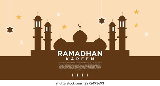 Ramadan Kareem Background with Mosque. Banners, Posters, Greeting Cards. Vector illustration.