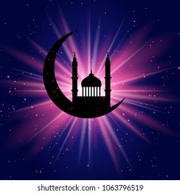 Ramadan Kareem Hintergrund mit Moschee in Crescent auf Starburm