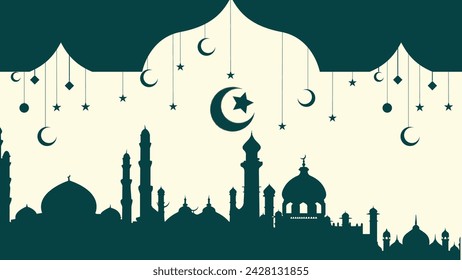 Fondo de Kareem de Ramadán con mezquita y media luna. Ilustración de vector