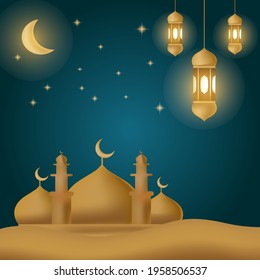 ramadan kareem Hintergrund mit Moschee im Wüstenmonat, Vektorgrafik