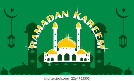 Ramadan Kareem Background with Mosque Icon Green Vector Illustration. Islam Holy Month Ramadan Kareem Wallpaper