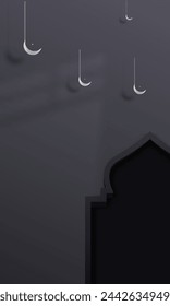 Ramadan Kareem background with mosque and moon template card blue navy. Vector illustration.
