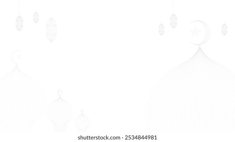 Ramadan Kareem background with mosque and moon. Vector illustration.
