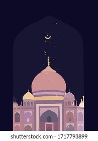 Ramadan Kareem background with the mosque. Night view of the mosque silhouette. Suitable for Ramadan & Eid greeting. Islamic celebration. Flat vector graphic