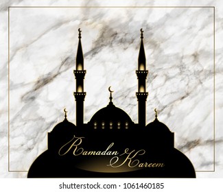 Ramadan Kareem background with mosque silhouette on marble wall
