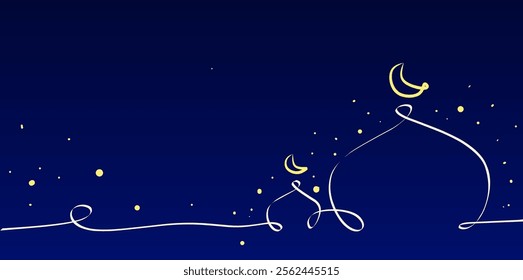 Ramadan Kareem Background with Mosque Silhouette and Glowing Lanterns at Night
