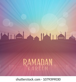 Ramadan Kareem background with mosque silhouettes