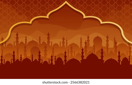 Ramadan Kareem background with mosque silhouettes and place for text.