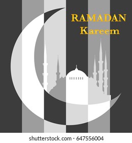 Ramadan kareem background. Mosque wih crescent moon in a flat style