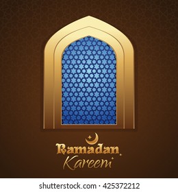 Ramadan Kareem. Ramadan background mosque window with arabic pattern. Ramadan background.  Vector illustration