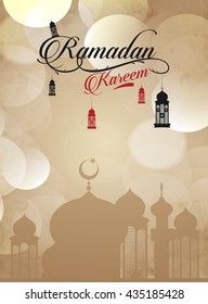 Ramadan Kareem background with nice caligraphy wich means ramadan kareem. Hanging Lamps.