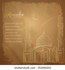 Ramadan Kareem background outline mosque sketch - Translation of text : Ramadan Kareem - May Generosity Bless you during the holy month