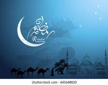 Ramadan Kareem background outline mosque sketch - Translation of text : Ramadan Kareem - May Generosity Bless you during the holy month