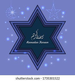 Ramadan Kareem background. Paper cut vector illustration with star and moon. Festive Ramadan greetings card design. Translation: Happy & Holy Ramadan