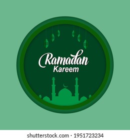 Ramadan kareem background with paper cut style and mosque. Use as a greeting card, flyer, poster,vector illustration. 