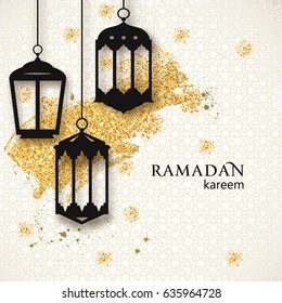 Ramadan kareem background. Paper cut vector illustration with arabic lamps. Festive Ramadan greetings card design. 