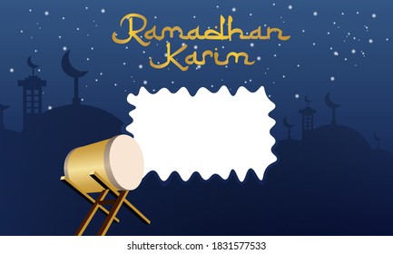 Ramadan Kareem Background With Ramadhan Karim Calligraphy. Mosque And Mosque Drum