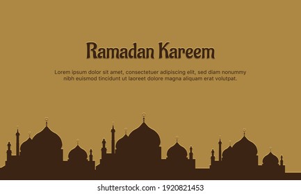 Ramadan Kareem Background with Silhouette of a Mosque. Banner, Poster, Greeting Card. Vector Illustration.
